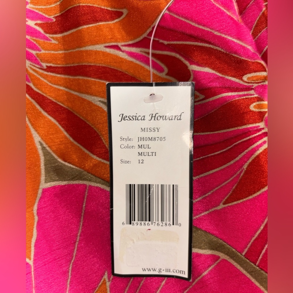 Jessica Howard Fuchsia and Tangerine Floral Dress Round Neck Sleeveless - Picture 8 of 10